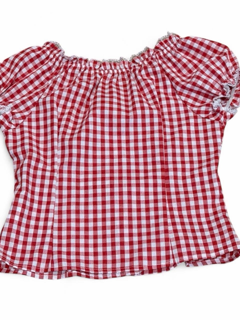 Women’s Red Gingham Peasant Milkmaid Country Top Classic Smocked Style Small - Picture 4 of 7